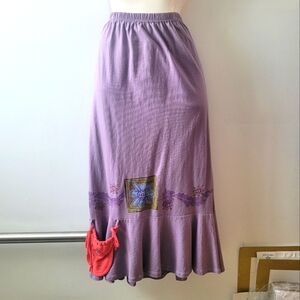 90s Blu-Fish Maxi Skirt. Lavender, Hand Stamped. Attachable Pocket. Size: Large